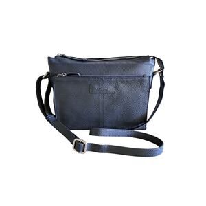 MANCINI Blue Pebbled Leather Crossbody or Shoulder Bag With Organizer